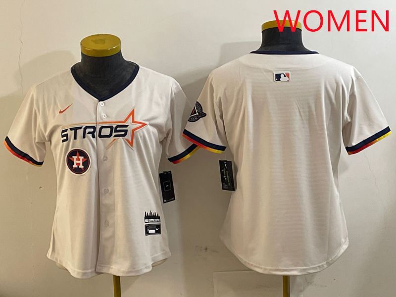 Women Houston Astros Blank Cream Three generations Joint Name 2025 Nike MLB Jersey style 4104->women mlb jersey->Women Jersey